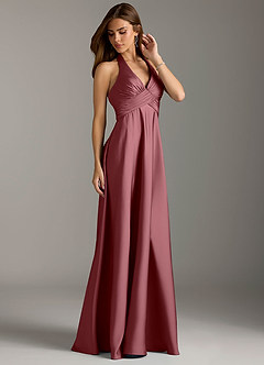 Azazie Tessie Bridesmaid Dresses Desert Rose A-Line Pleated Stretch Satin Dress image4