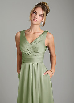 Azazie Karina Bridesmaid Dresses Dusty Sage A-Line Pleated Stretch Satin Dress image7