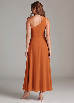 Azazie Brooke Robes de demoiselle d'honneur Robe Trapèze en Mousseline de soie Une épaule Cannelle image5