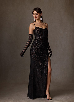 Azazie Jyotsna Wedding Dresses Black Nude A-Line Lace Dress image6