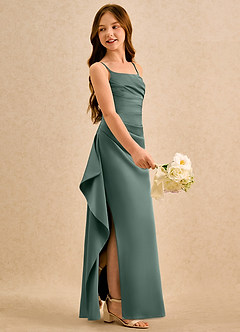Azazie Cannoli Girls Formal Blumenmädchenkleider A-Linie Plissee Stretch-Satin Kleid Seemoos image5