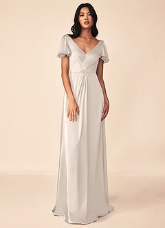 Azazie Soren Bridesmaid Dresses White Alabaster A-Line Pleated Stretch Satin Dress image1