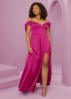 Barbie ♥ Azazie Jurken voor bruidsmeisjes Jurk van Stretch Satijn met A-Lijn Off the Shoulder Barbie Roze image10
