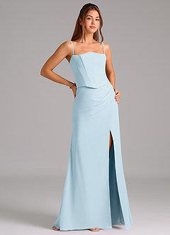 Azazie Jenine Brautjungfernkleider Meerjungfrau-Linie Schulterfrei Chiffon Kleid Himmelblau image6