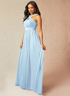 Azazie Hillian Bridesmaid Dresses Sky Blue A-Line Halter Pleated Mesh Dress image3