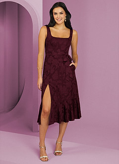 Barbie ♥ Azazie Bridesmaid Dresses Cabernet A-Line with Pockets Floral Burnout Dress image1
