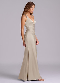 Azazie Amelie Suknie dla druhen Linia A Pofałdowany Satyna elastyczna Do ziemi Sukienka image3