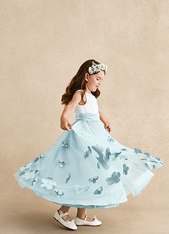 Azazie Vi Flower Girl Dresses Sea Glass A-Line Sleeveless Tulle Dress image2
