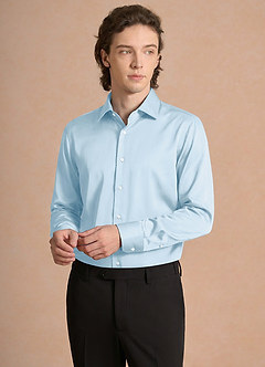front Julian Sky Blue Stretch Satin Dress Shirt