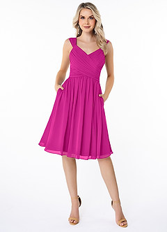 Azazie Angie Brautjungfernkleider A-Linie Korsett Chiffon Kleid Fuchsia image1