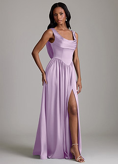 Azazie Novi Bridesmaid Dresses Frosted Lilac A-Line with Pockets Stretch Satin Dress image5