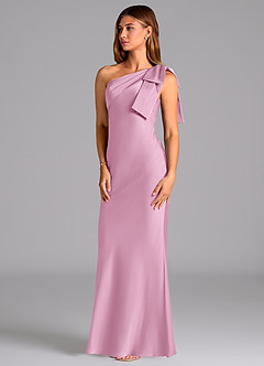 Azazie Yuanna Bridesmaid Dresses Candy Pink Mermaid One Shoulder Stretch Satin Dress image4