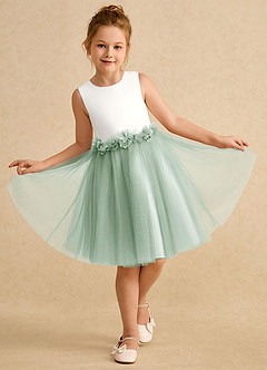 Azazie Louisa Flower Girl Dresses Ivory Agave A-Line Sleeveless Tulle Dress image4