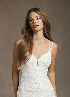Azazie Josephine At-home Try On Dresses Diamond White Mermaid V-Neck Sequins Tulle Dress image5