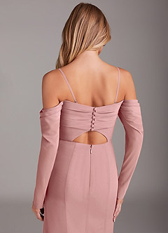 Azazie Hallie Brautjungfernkleider Meerjungfrau-Linie Langarm Chiffon Kleid Altrosa image6