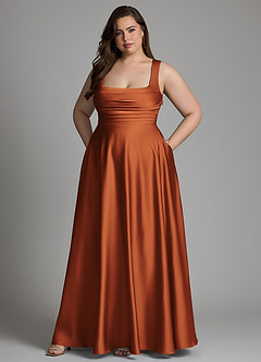 Azazie Azaria Bridesmaid Dresses Cinnamon A-Line Corset Stretch Satin Dress image9