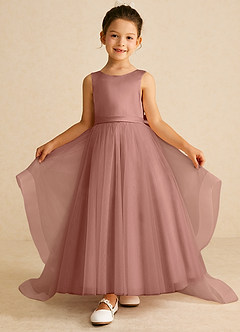 Azazie Pumpkin Robe Demoiselle D'honneur Fillette Robe Trapèze en Tulle Convertible Rose De Cèdre image2