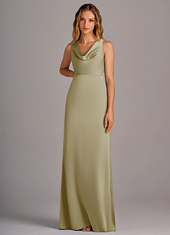 Azazie Wrenlee Bridesmaid Dresses Moss Green A-Line Stretch Satin Dress image6