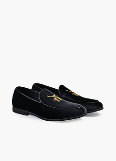 front Men's Velvet Embroidered Slip-On Loafers
