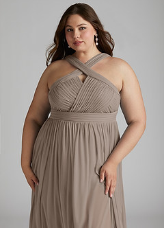 Azazie Hillian Bridesmaid Dresses Taupe A-Line Halter Pleated Mesh Dress image13