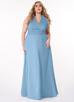Azazie Fifi Jurken voor bruidsmeisjes Converteerbaar Jurk van Chiffon met A-Lijn Strapless Staal Blauw image12