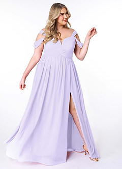 Azazie Lianne Vestidos de damas de honor Vestido de Lila de Gasa de Corte en A con Vestidos sin tirantes image11