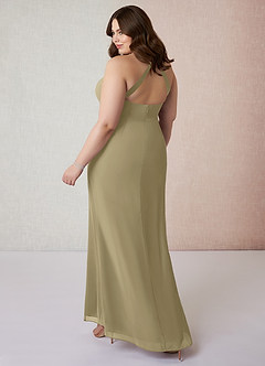 Azazie Becca Bridesmaid Dresses Moss Green Sheath V-Neck Chiffon Dress image10