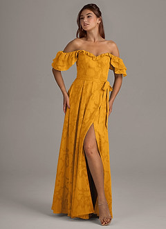 Azazie Aricella Brautjungfernkleider A-Linie Korsett Blumen-Burnout Kleid Butterscotch image7