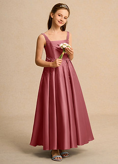Azazie Mochi Girls Formal Vestidos de florista Vestido Rosa Antiga de Cetim fosco de Vestido de baile com Plissado image4