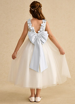Azazie Lilli Flower Girl Dresses Ivory White A-Line Bow Tulle Dress image2
