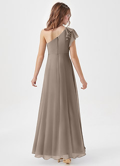 Azazie Arabella Junior Robe Trapèze en Mousseline de soie Rayé Taupe image6
