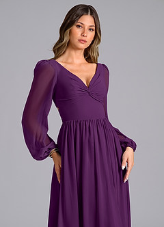 Azazie Zeya Bridesmaid Dresses Grape A-Line Long Sleeve Chiffon Dress image5