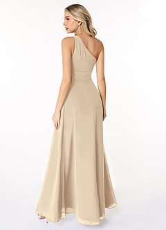 Azazie Dallas Bridesmaid Dresses Champagne A-Line One Shoulder Chiffon Dress image2