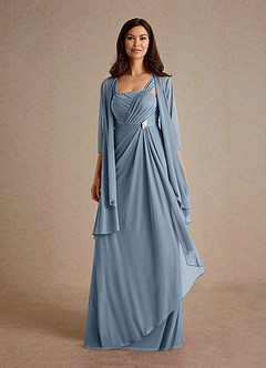 Azazie Clinton Mother of the Bride Dresses Dusty Blue A-Line Pleated Mesh Dress image5