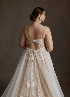 Azazie Devi Robes de mariée Robe Trapèze en Tulle Col V Dentelle Diamant Nude image12