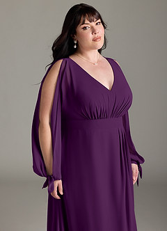 Azazie Matilda Robes de demoiselle d'honneur Robe Trapèze en Mousseline de soie Manche longue Grain De Raisin image15