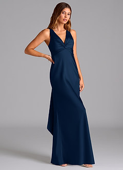 Azazie Hati Bridesmaid Dresses Dark Navy Mermaid Stretch Satin Dress image1