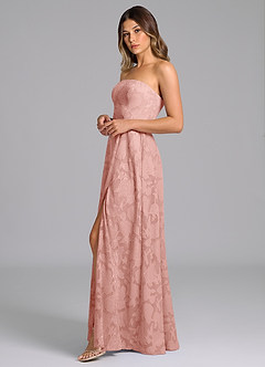 Azazie Wren Bridesmaid Dresses Rosette A-Line Strapless Floral Burnout Dress image5