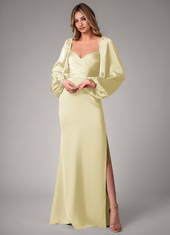 Azazie Sonata Final Sale Dusty Sage Sheath Long Sleeve Stretch Satin Convertible Dress image1