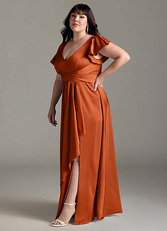 Azazie Omari Bridesmaid Dresses Burnt Orange A-Line Stretch Satin Dress image12