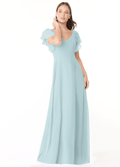 Azazie Syenna Bridesmaid Dresses Mist A-Line Ruched Chiffon Dress image1