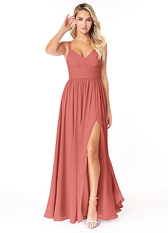 Azazie Chanel Robes de demoiselle d'honneur Robe Trapèze en Mousseline de soie Plissée Antique Rose image1