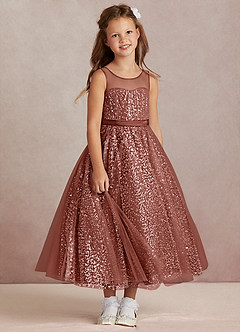 Azazie Siwa Flower Girl Dresses Auburn A-Line Beaded Tulle Dress image2