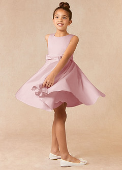 Azazie Coco Blumenmädchenkleider A-Linie Schleifen Matte Satin Kleid Puderrosa image3