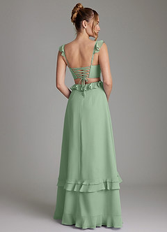 Azazie Malaya Vestidos de damas de honor Vestido de Matcha de Gasa de Corte en A con Corsé image2