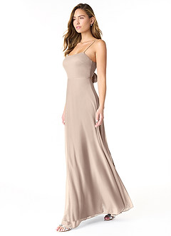 Azazie Rae Final Sale Taupe A-Line Bow Mesh Dress image4