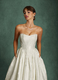 Azazie Bria Vestidos de novia Vestido Blanco Antiguo de Jacquard Floral de Corte Princesa con Palabra de honor image5