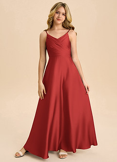 Azazie Bug Junior Robe Trapèze en Satin extensible Plissée Grenade image5