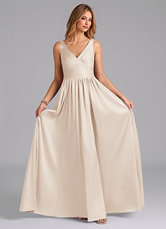 Azazie Keyla Final Sale White Alabaster A-Line Pleated Stretch Satin Dress image4