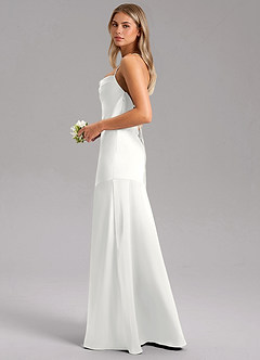 Azazie Grata Bridesmaid Dresses White Mermaid Side Slit Stretch Satin Dress image5